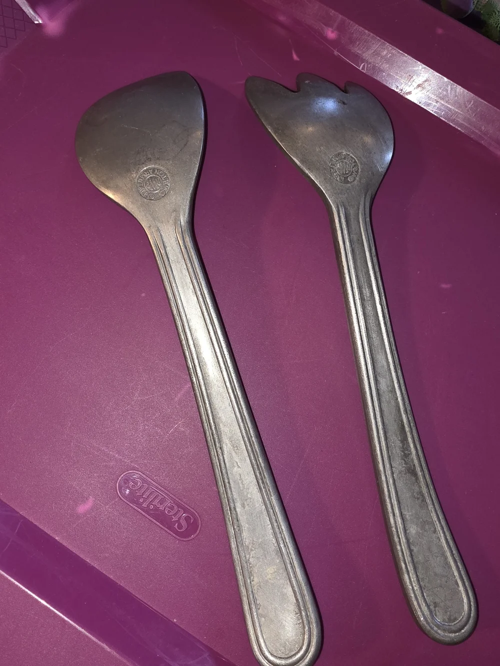 Wilton Armetale Silver Beaded Handle Serving Spoon and Fork Set